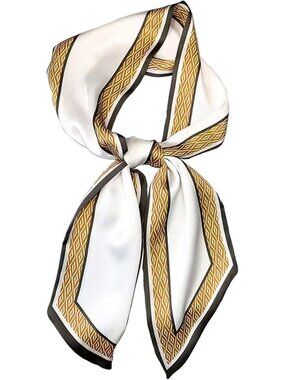Women's Yellow White Silky Satin Headscarf Wrap Lightweight Scarves Scarf